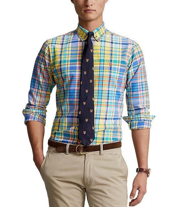 PRL Classic Fit Plaid Oxford Long Sleeve Woven Shirt