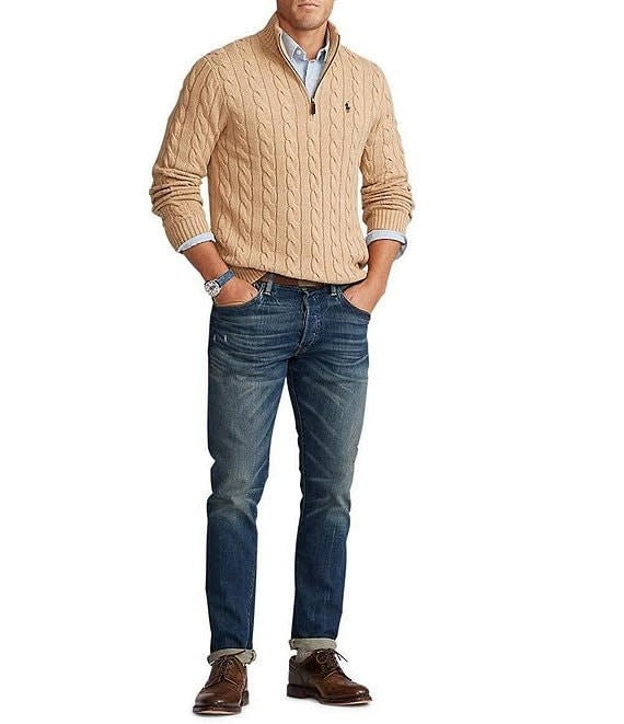 PRL Cable-Knit Cotton Quarter-Zip Sweater