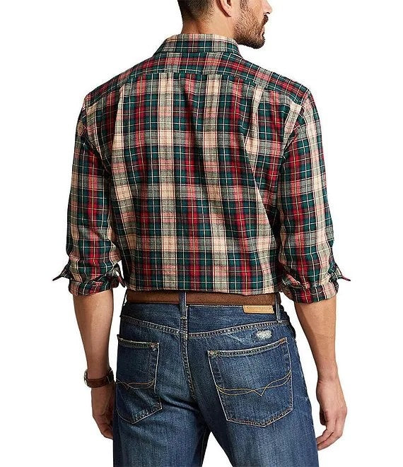 PRL Big & Tall Long-Sleeve Yarn-Dyed Oxford Sportshirt W/ Spread Collar - Plaid