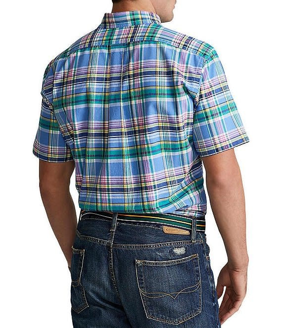 PRL Big & Tall Short Sleeve Plaid Oxford Shirt