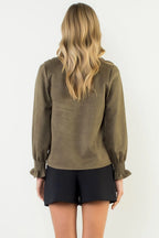 THML L/S Suede V-Neck Top