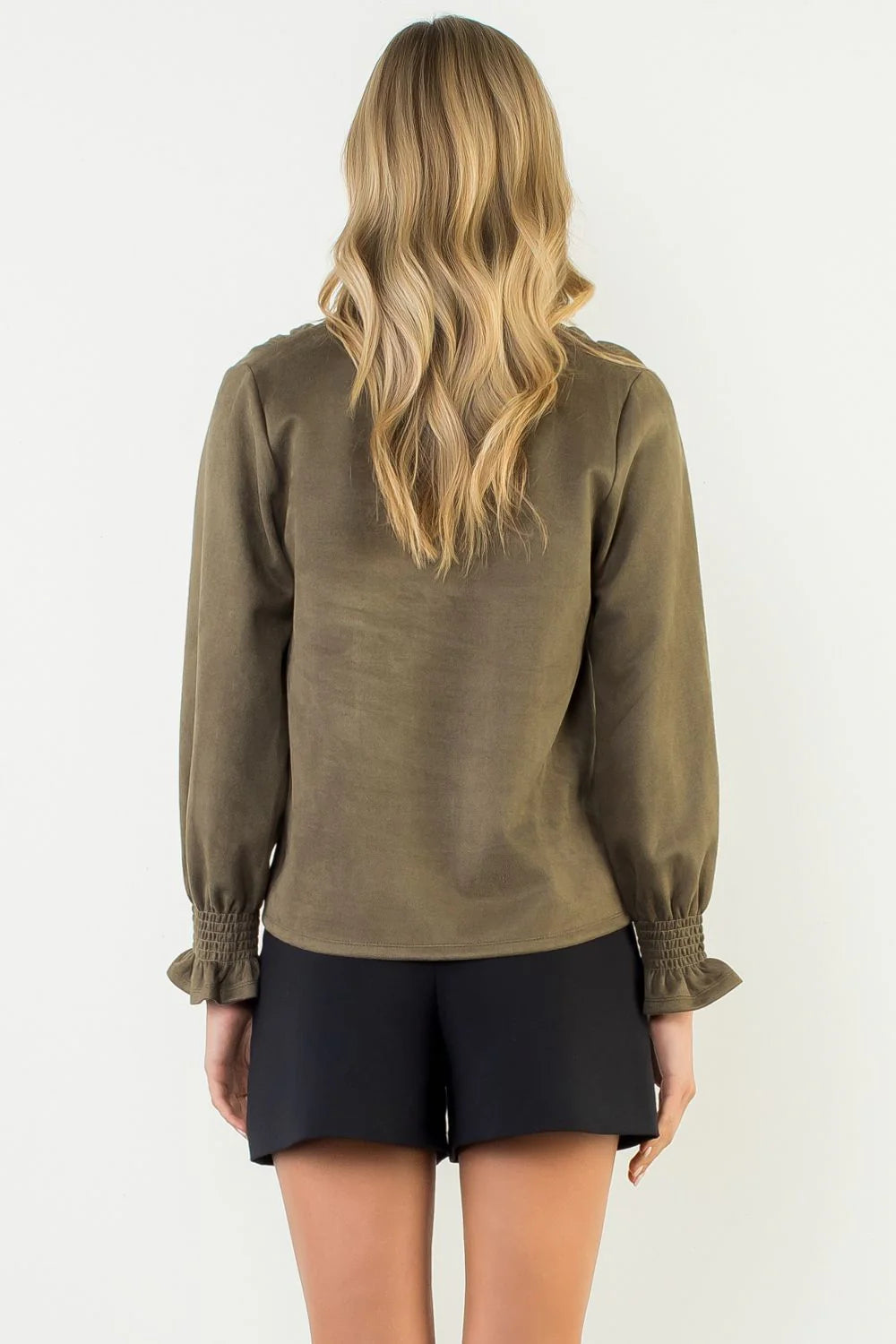THML L/S Suede V-Neck Top
