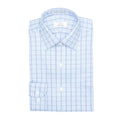 Cooper & Stewart Text Box Check Blue Tailored Fit Spread Collar