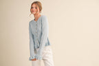&MERCI - Ruffle Hem Ribbed Knit Sweater Cardigan