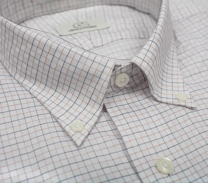 Cooper & Stewart Tan & Black Check on Dobby Button Down Collar (95/5)