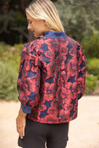 Voy Half Pearl Button Down Floral Jacquard Top