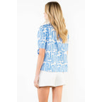 THML - Short Sleeve Abstract Pattern V-Neck Top