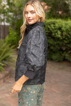 Voy Half Pearl Button Down Floral Jacquard Top
