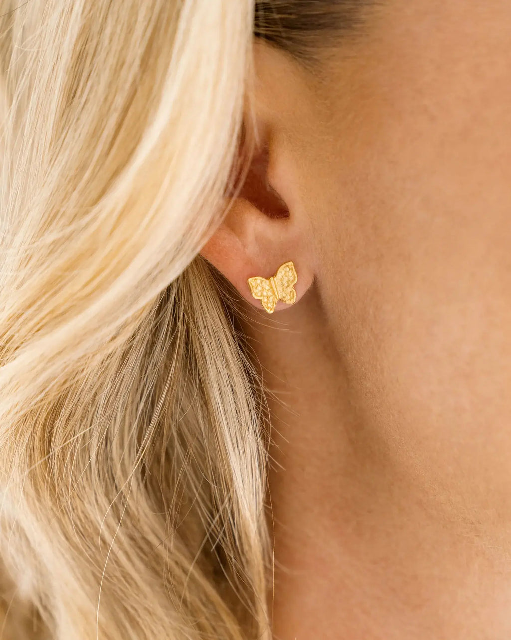 Susan Shaw Handmade Mini Gold Butterfly Stud Earrings