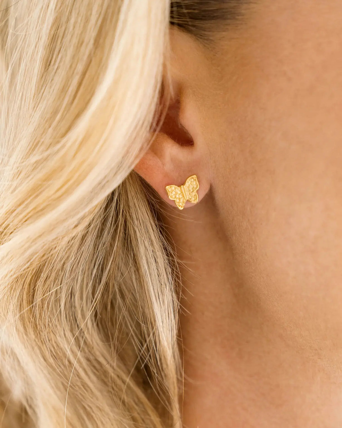 Susan Shaw Handmade Mini Gold Butterfly Stud Earrings