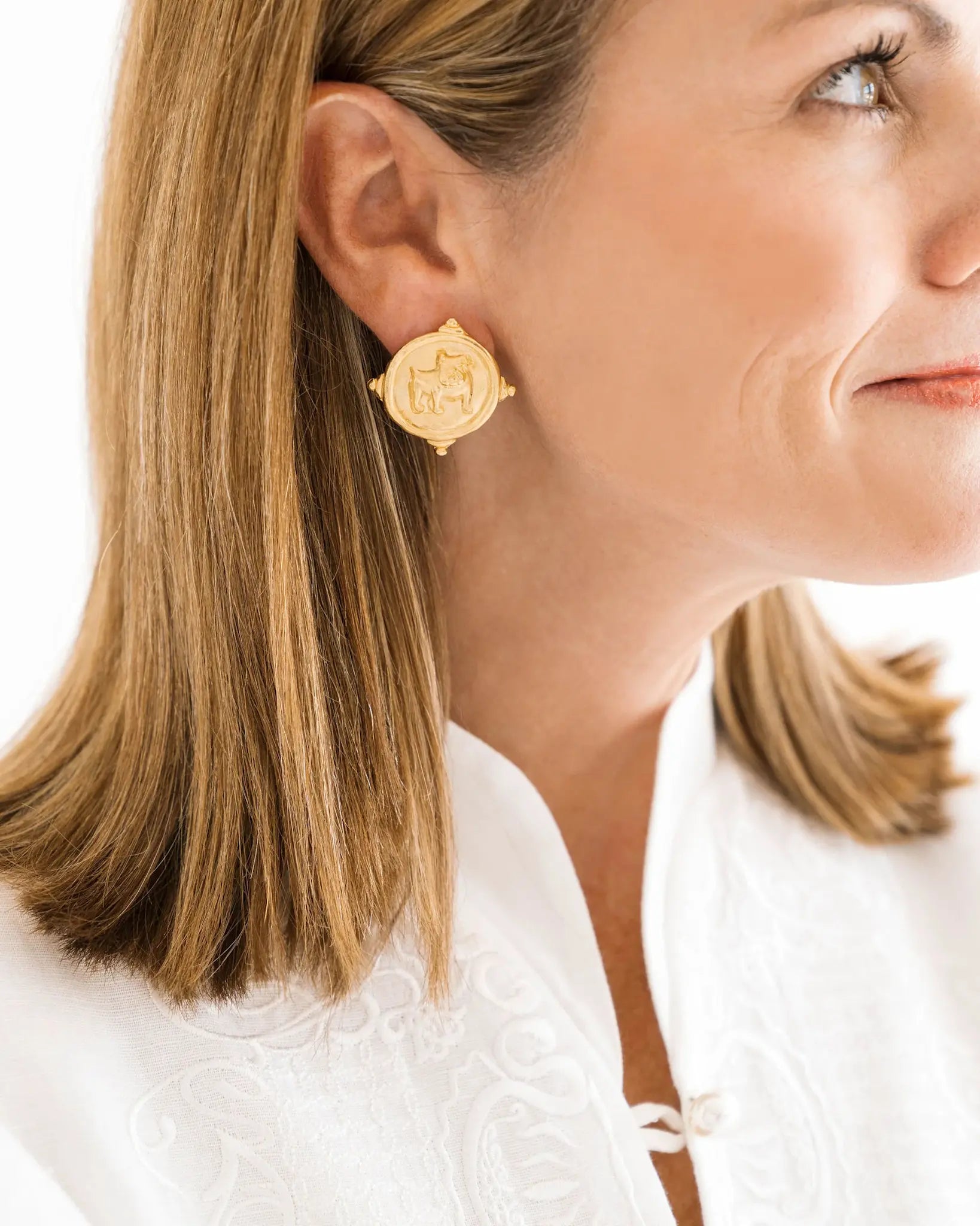 Susan Shaw Gold Bulldog Intaglio Post Earrings