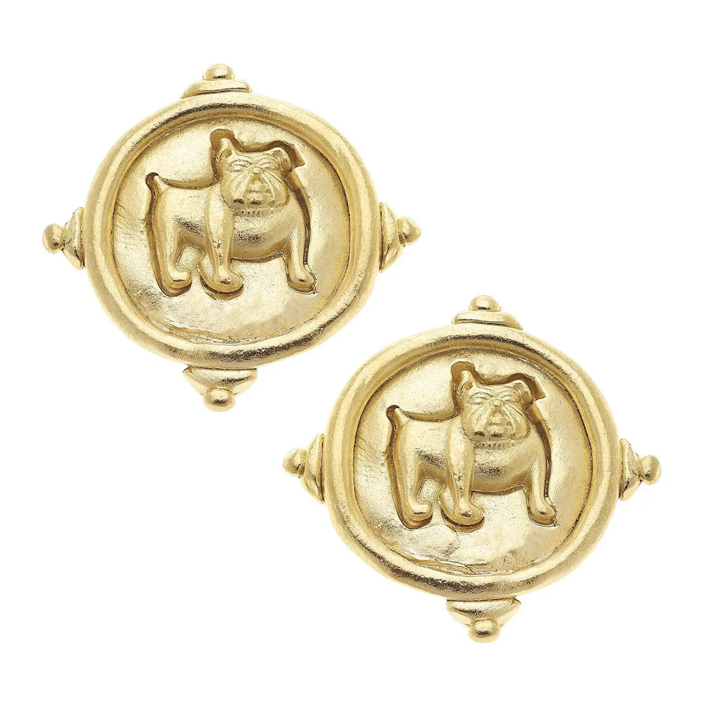 Susan Shaw Gold Bulldog Intaglio Post Earrings