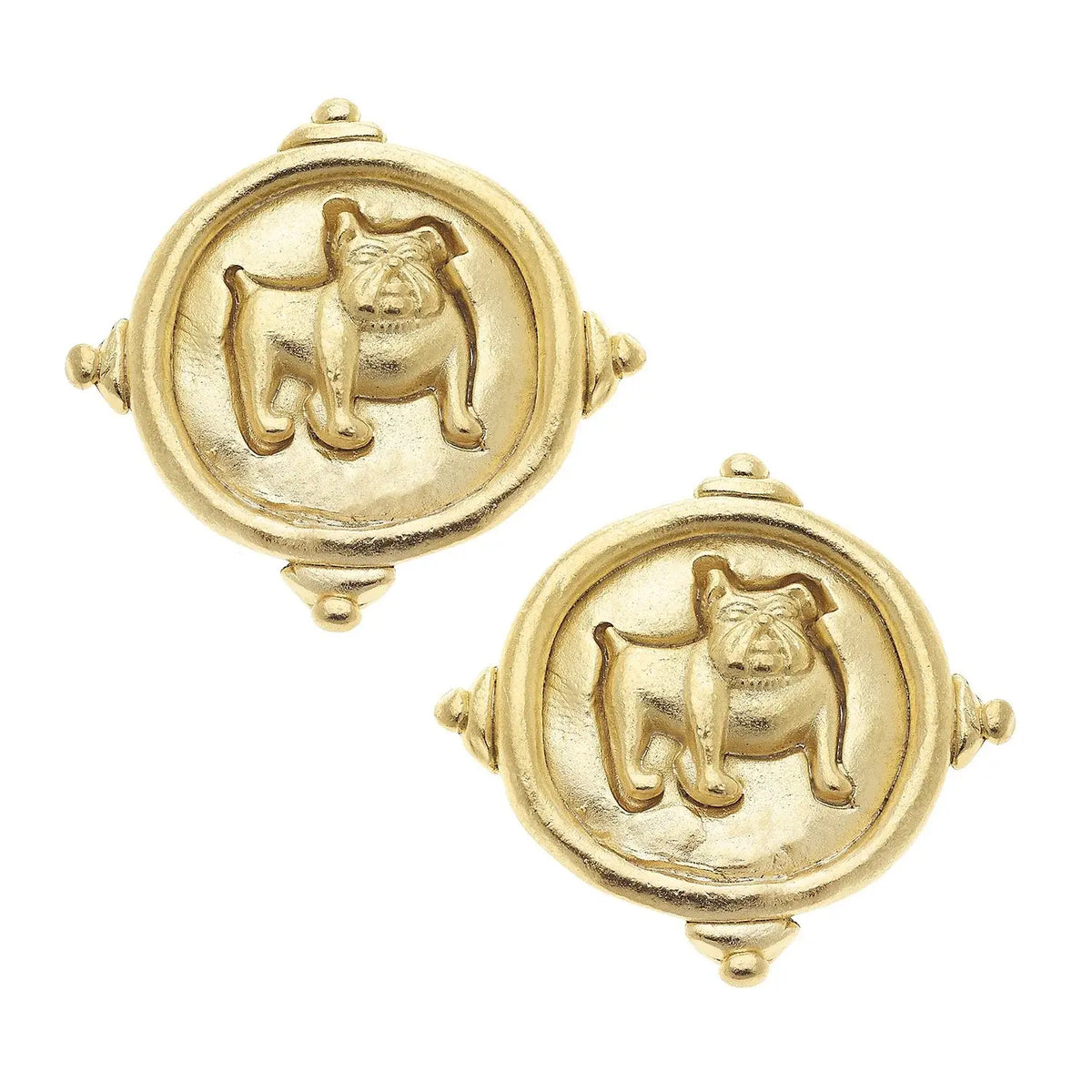 Susan Shaw Gold Bulldog Intaglio Post Earrings