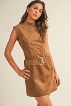 Mustard Seed - Belted Suede Mock Neck Dress