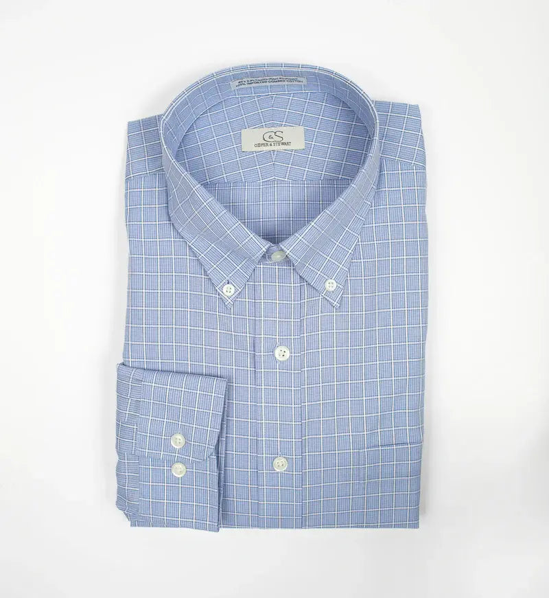 Cooper & Stewart Blue Overlay Check Button Down Collar
