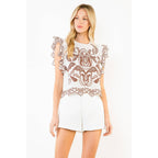 THML - Ruffle Sleeves Embroidery Detail Top