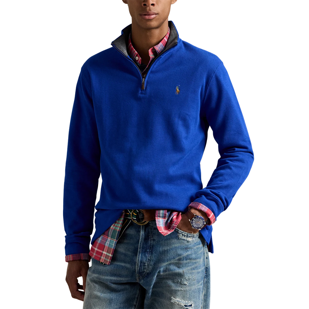 PRL Double Knit Jacquard 1/2 Zip Pullover w/ Contrast Collar