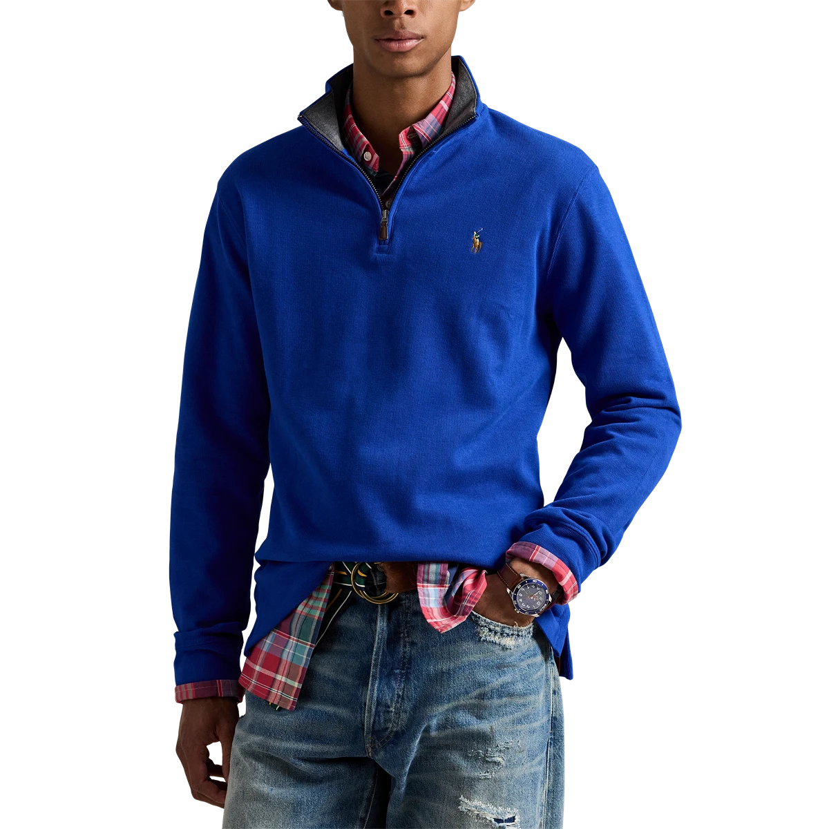 PRL Double Knit Jacquard 1/2 Zip Pullover w/ Contrast Collar
