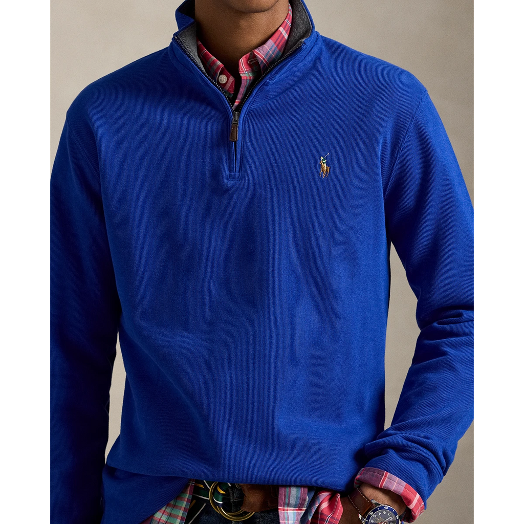 PRL Double Knit Jacquard 1/2 Zip Pullover w/ Contrast Collar