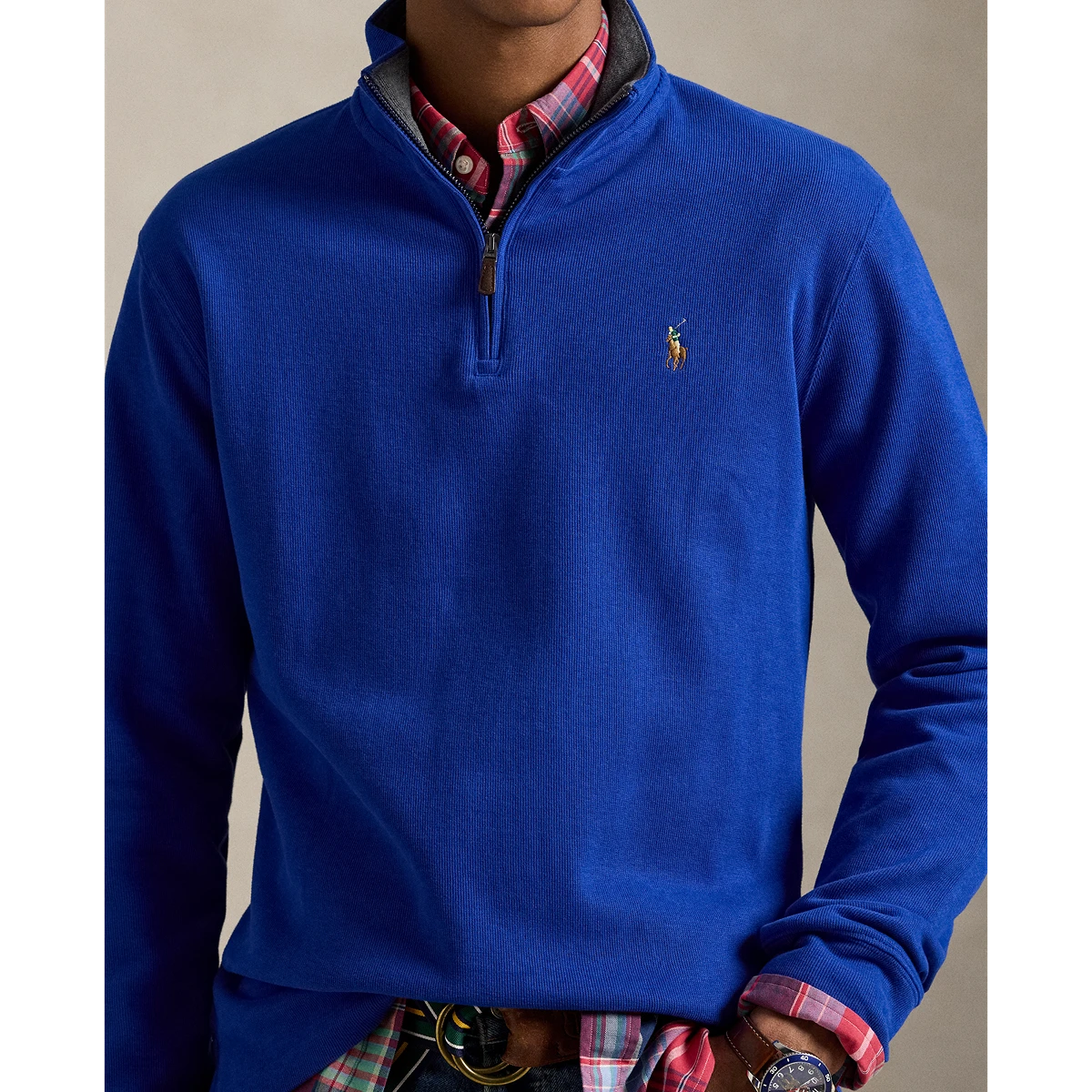 PRL Double Knit Jacquard 1/2 Zip Pullover w/ Contrast Collar
