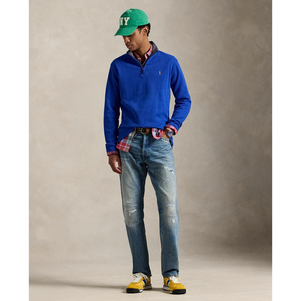 PRL Double Knit Jacquard 1/2 Zip Pullover w/ Contrast Collar