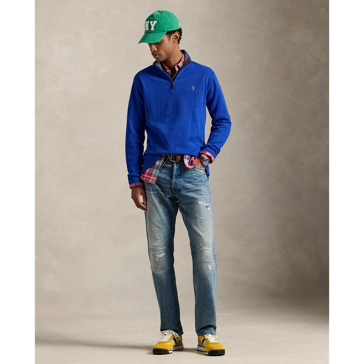 PRL Double Knit Jacquard 1/2 Zip Pullover w/ Contrast Collar