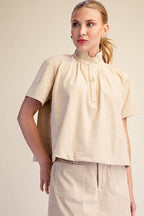 Glam   Stand Collar Short Sleeve Shirt