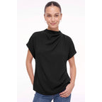 Naked Zebra - Mock Neck Draped Textured Satin Blouse