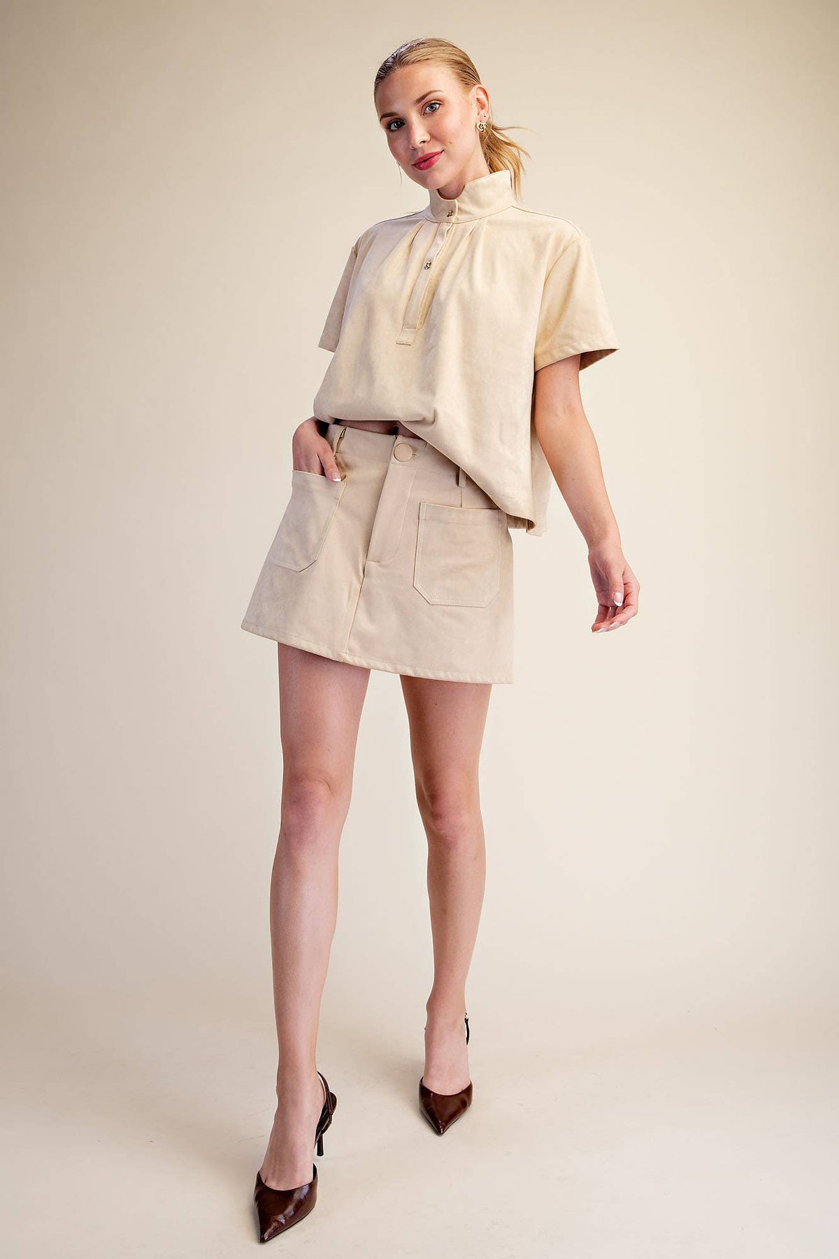 Glam  Suede Look Soft Brush Stretchy Skort
