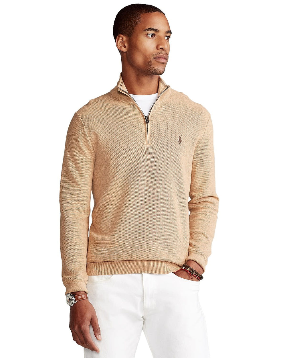 Men's Textured Pima Cotton Half Zip Sweater