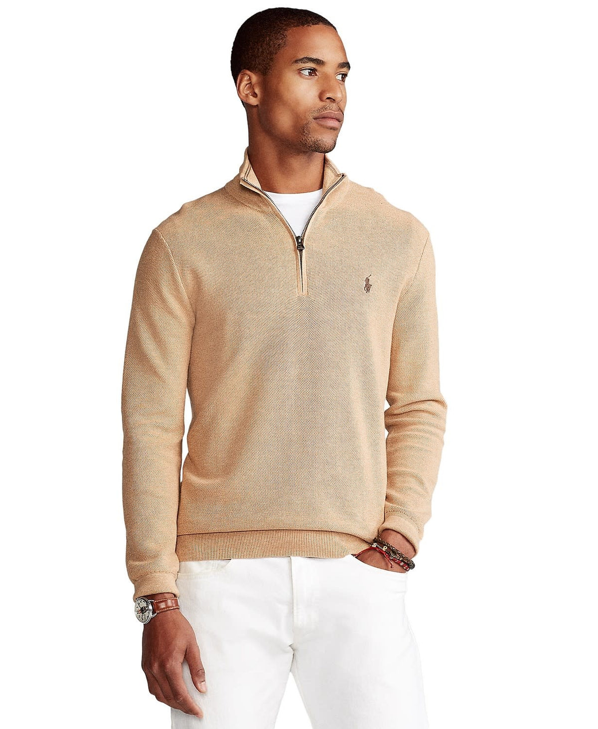Men's Textured Pima Cotton Half Zip Sweater