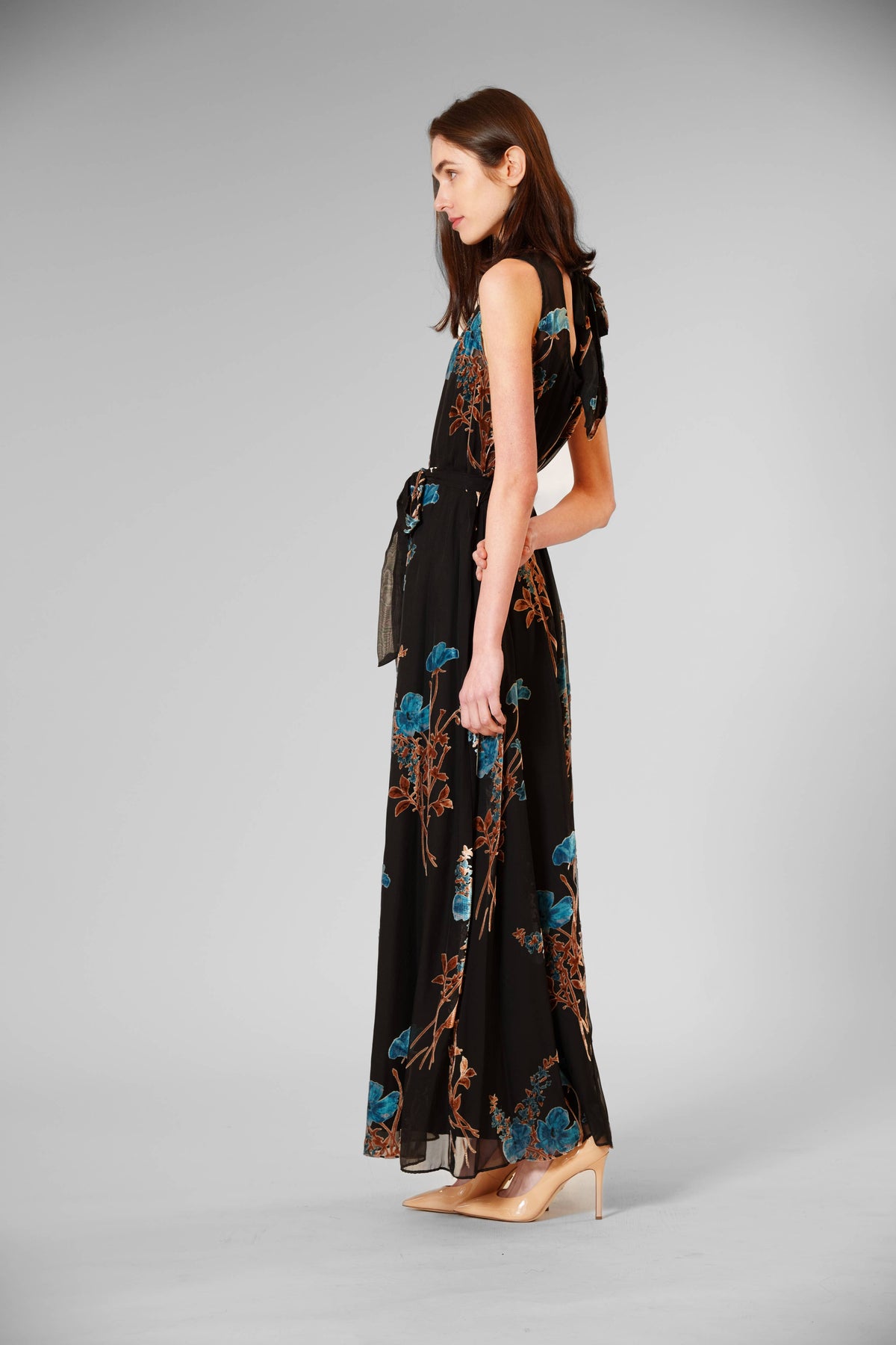 Julia Jordan - Tie Neck Velvet Print Overlay Dress