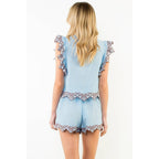 THML - Ruffle Sleeves Embroidery Detail Top