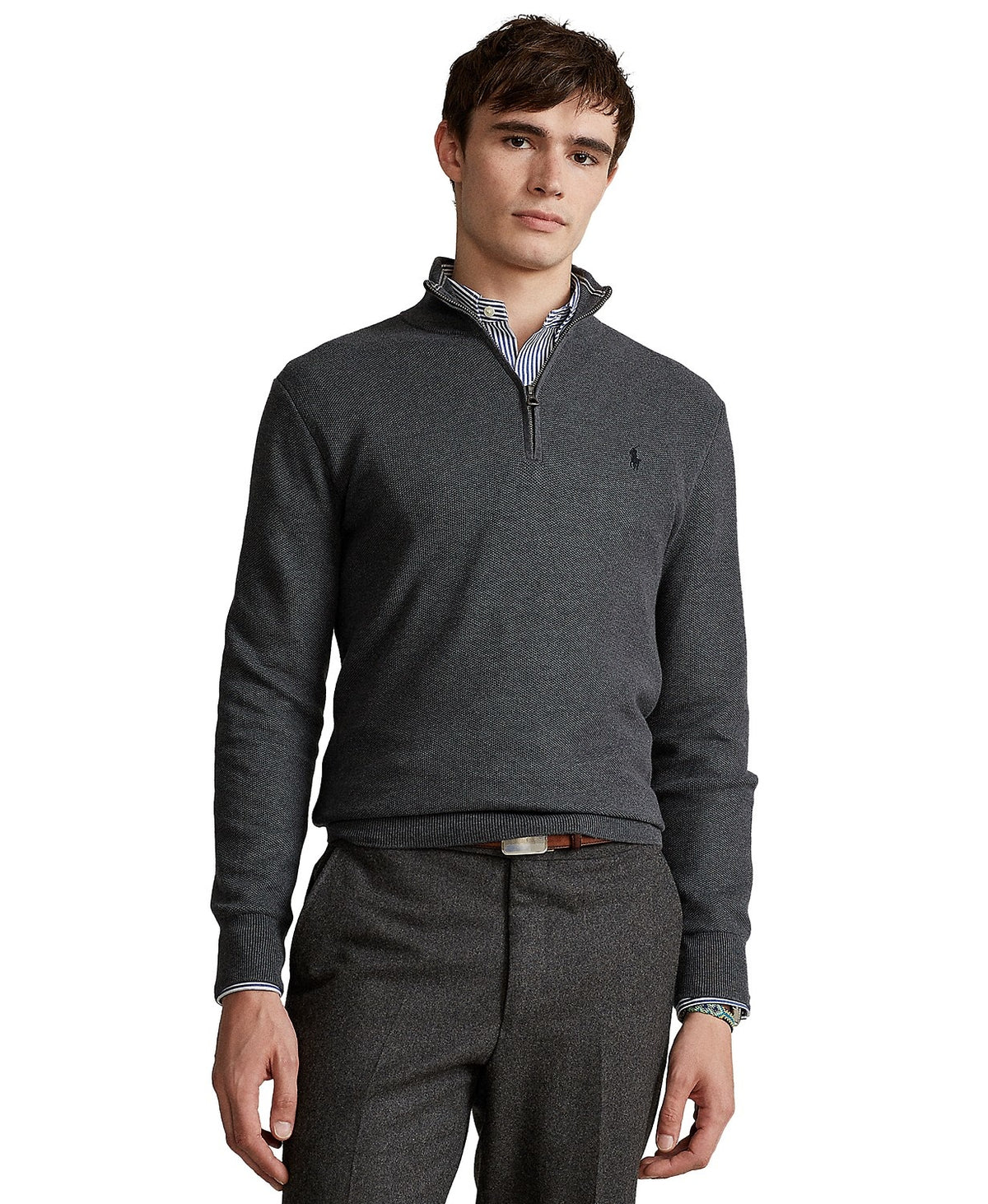 Men's Textured Pima Cotton Half Zip Sweater