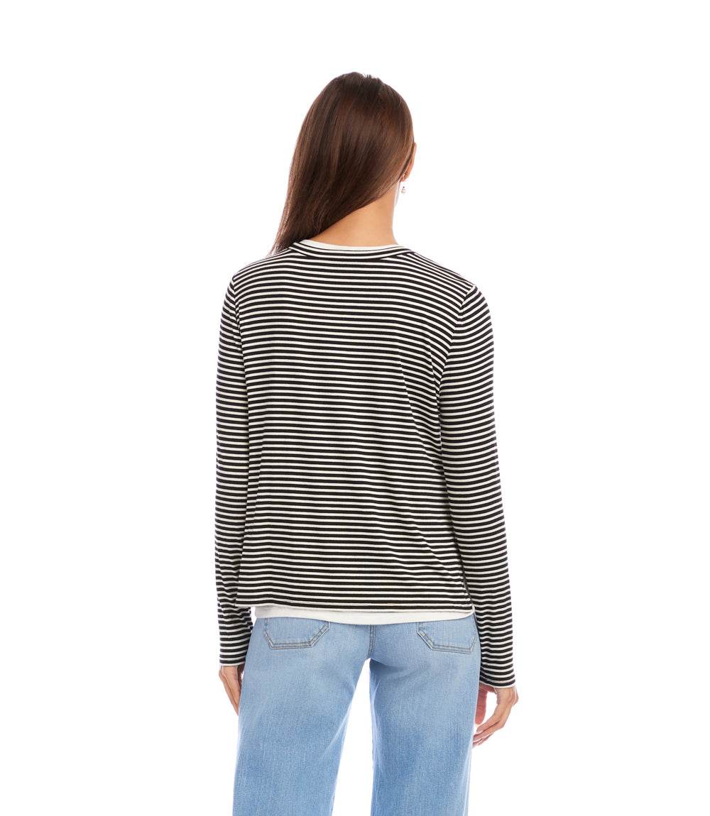 Karen Kane L/S Stripe Double Layer Side-Slit Top