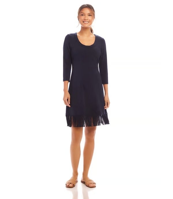 Karen Kane 3/4 Sleeve Fringe Hem Dress