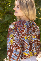 Voy Smocked Shoulder Detail Paisley Print Top