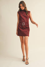 Mustard Seed - Belted Suede Mock Neck Dress