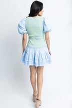 Karlie Solid Poplin V-Neck Smock Contrast Stitch Dress