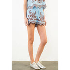 THML - Embroidered Elastic Waist Scallop Shorts