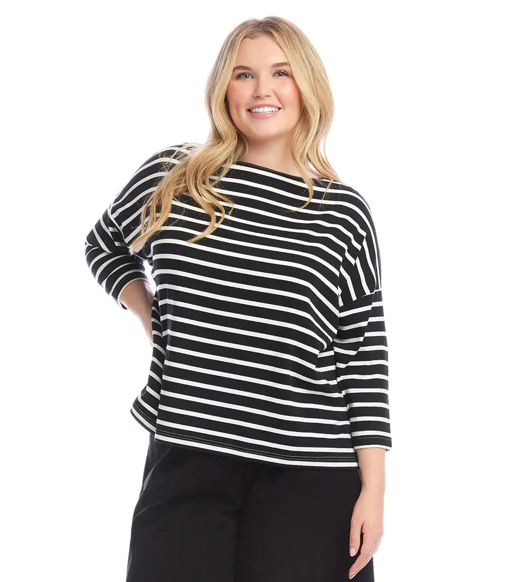 Karen Kane Stripe 3/4 Sleeve Boatneck Top