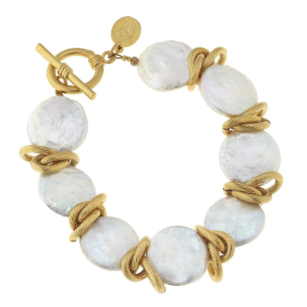 Susan Shaw Genuine Freshwater Coin Pearl with Gold Bracelet