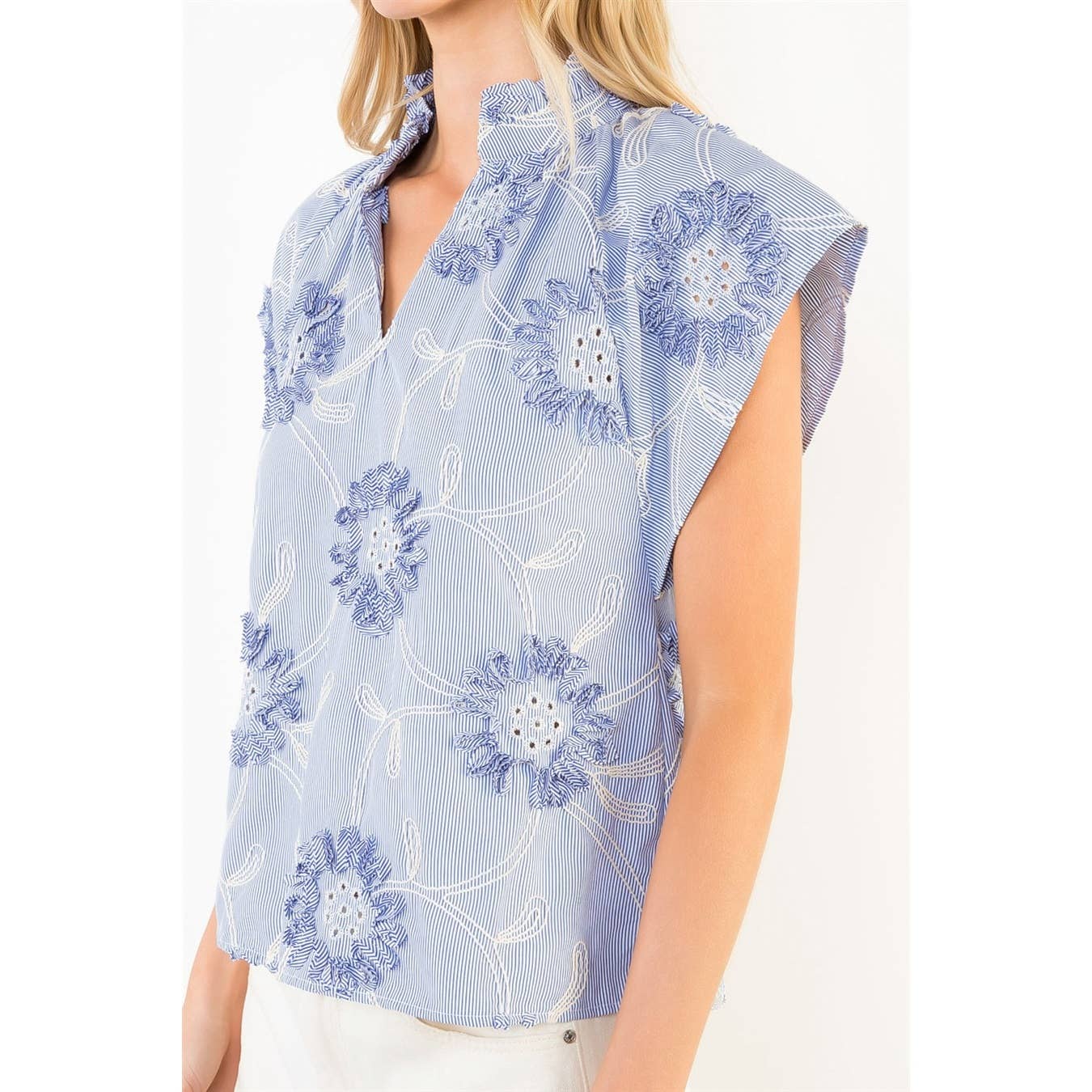 THML - Sleeveless Stripe Top With Ribbon Details