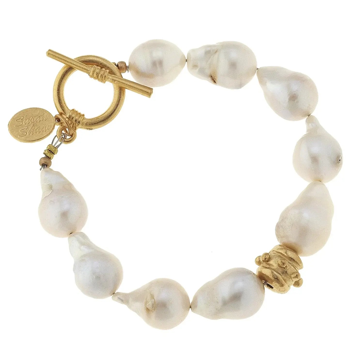 Susan Shaw Large Baroque Genuine Freshwater Pearl Toggle Bracelet