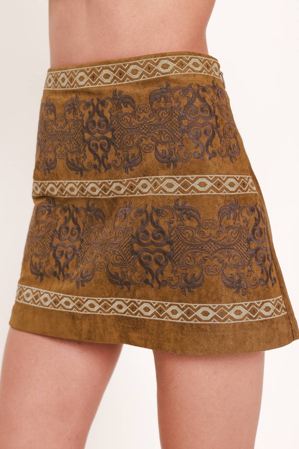 Flying Tomato print faux suede skirt