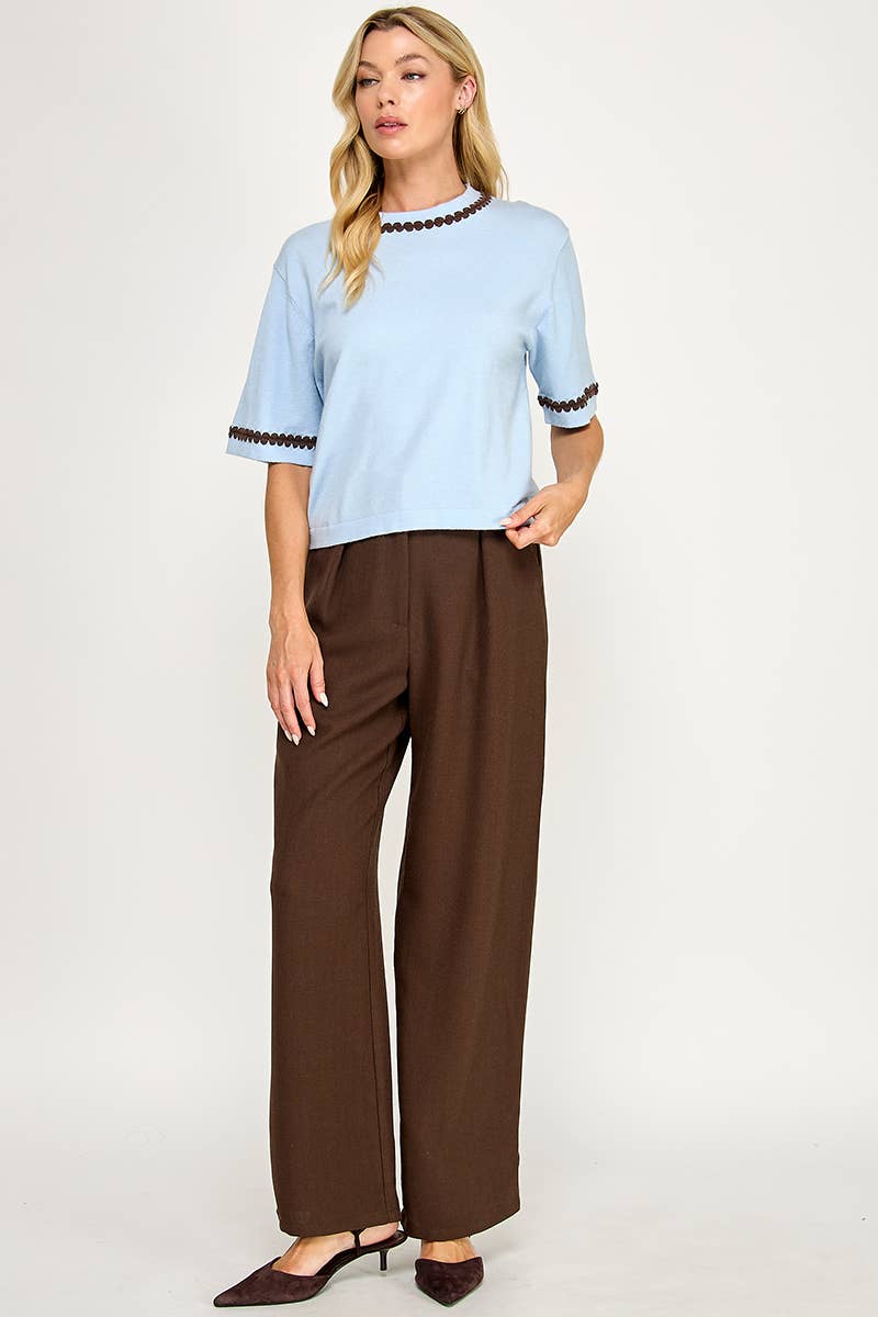Ellison  Azure/coco Neck and Sleeve Contrast Stitching