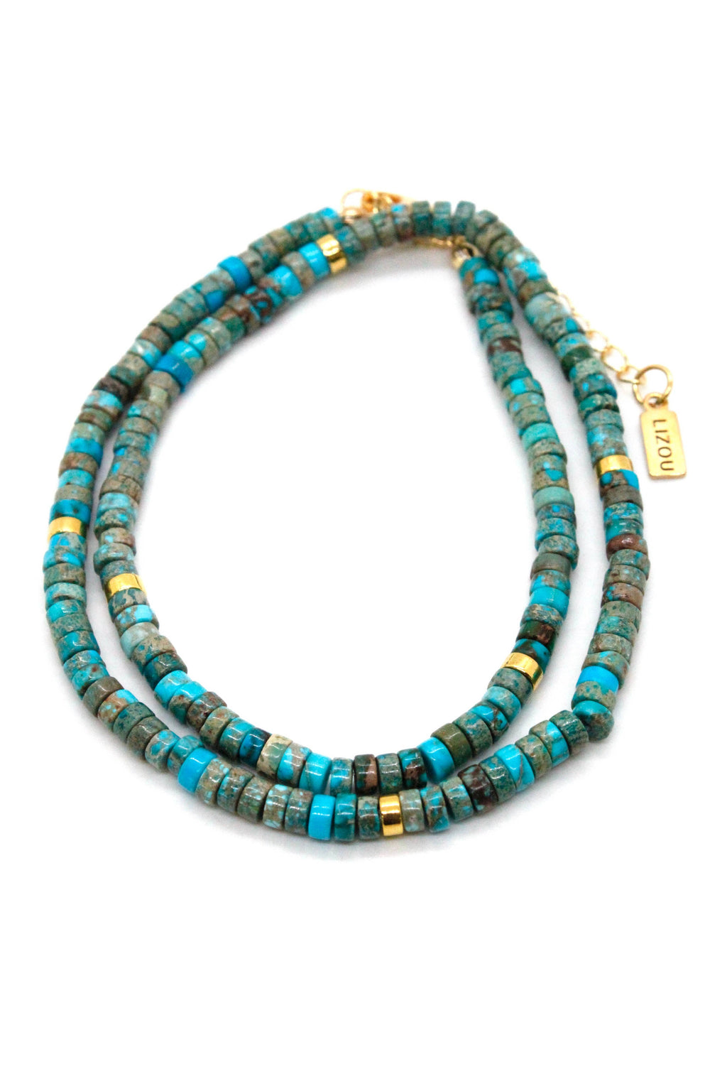 Lizou Natural Stone Short Necklace with Gold -Stone Collection