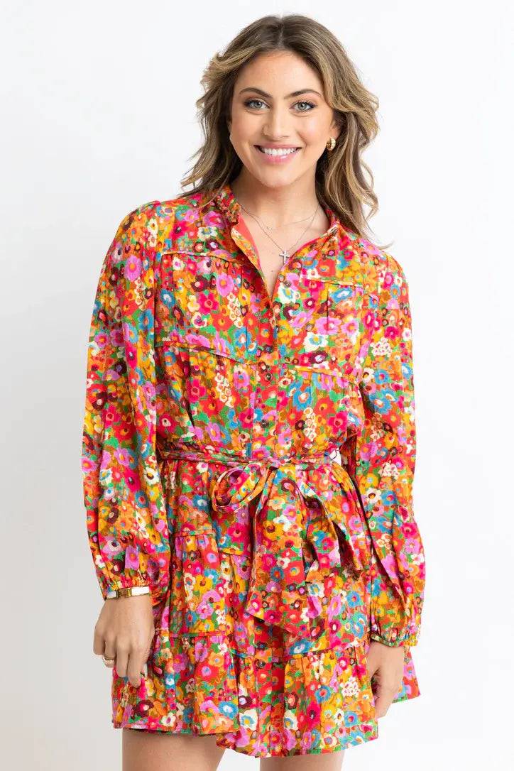 Karlie Tier Tie Dress with Braid Trim