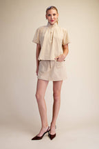 Glam   Stand Collar Short Sleeve Shirt