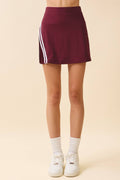 TCEC - CS3920-Contrast Side Stripes And Pleated Athletic Skort
